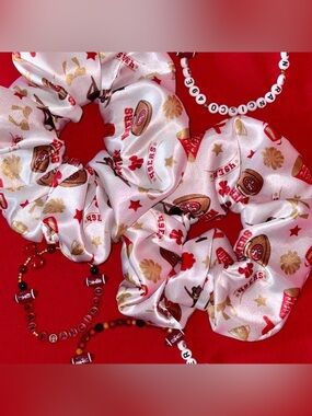 San Francisco 49ers White Satin Scrunchie Forty Niners Football Accessory Cute